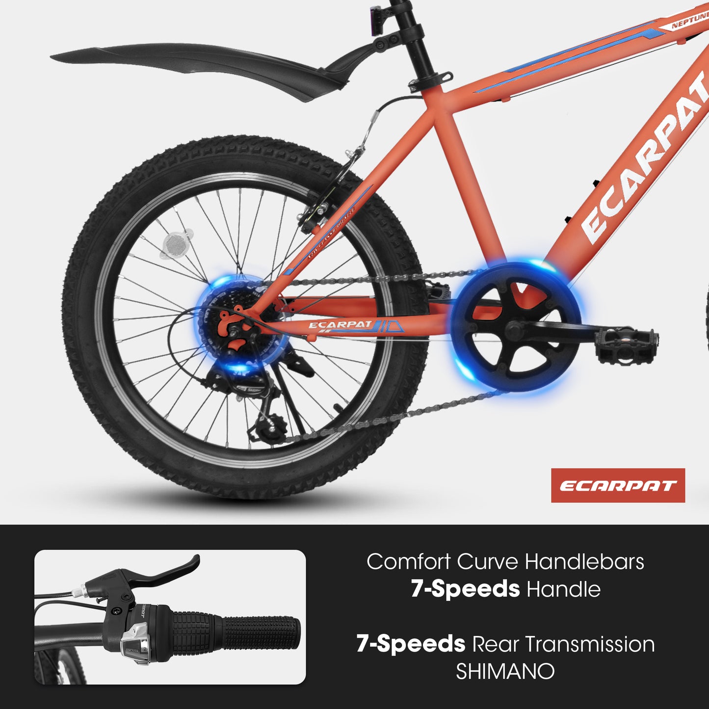 20 Inch Kids Montain Bike Shimano 7 Speed Disc Brake Front Suspension Hard Tail for Boys and Girls ORANGE