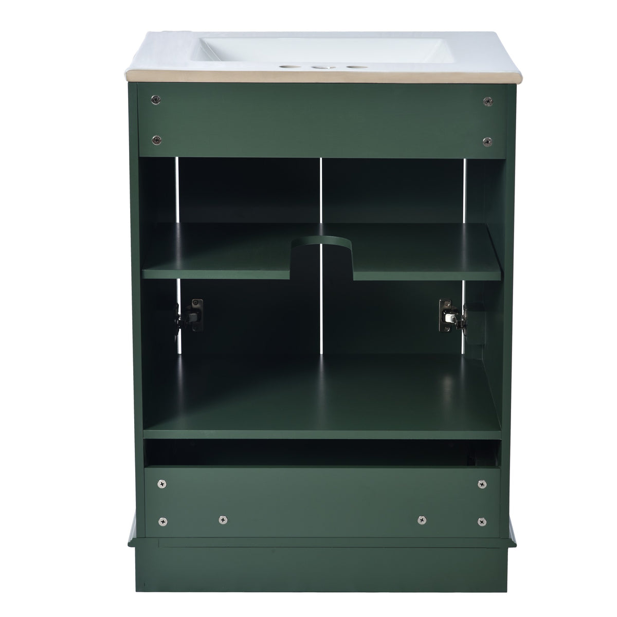 24" Bathroom Vanity with Sink, Modern Bathroom Vanity with White Ceramic Sink & Drawer, 3-Level Adjustable Shelf, Solid Wood Frame, for Small Bathroom,Green