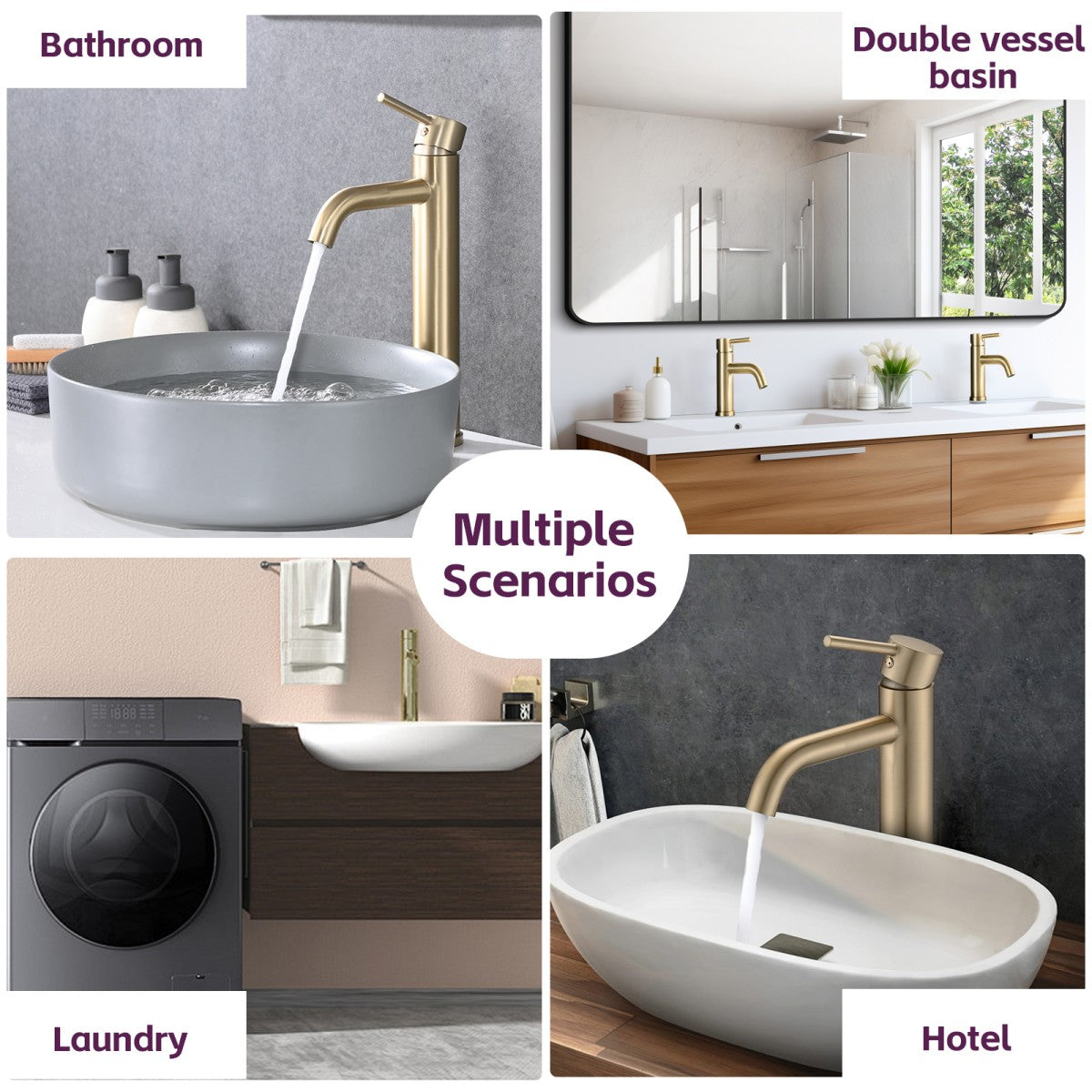 Bathroom Single Hole Vessel Sink Faucet Brushed Gold Single Handle W1224P206893
