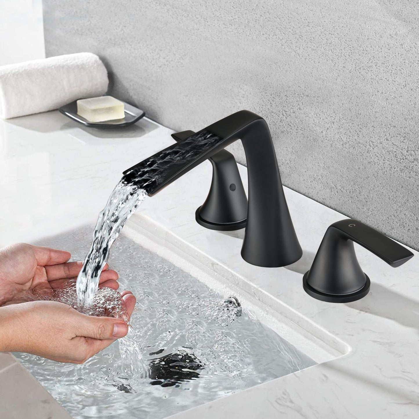 Bathroom Widespread Three Hole Sink Faucet Matte Black Two Handles DSDC856MB