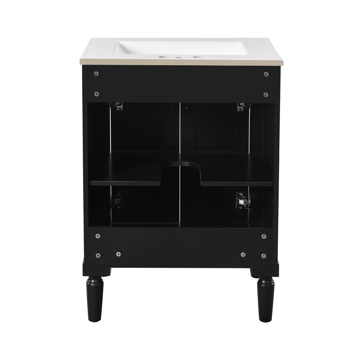 24" Bathroom Vanity with Sink, Modern Bathroom Vanity Cabinet with Enclosed Storage Door, 32mm Faucet Hole Ceramic Basin, Easy Assembly,Black