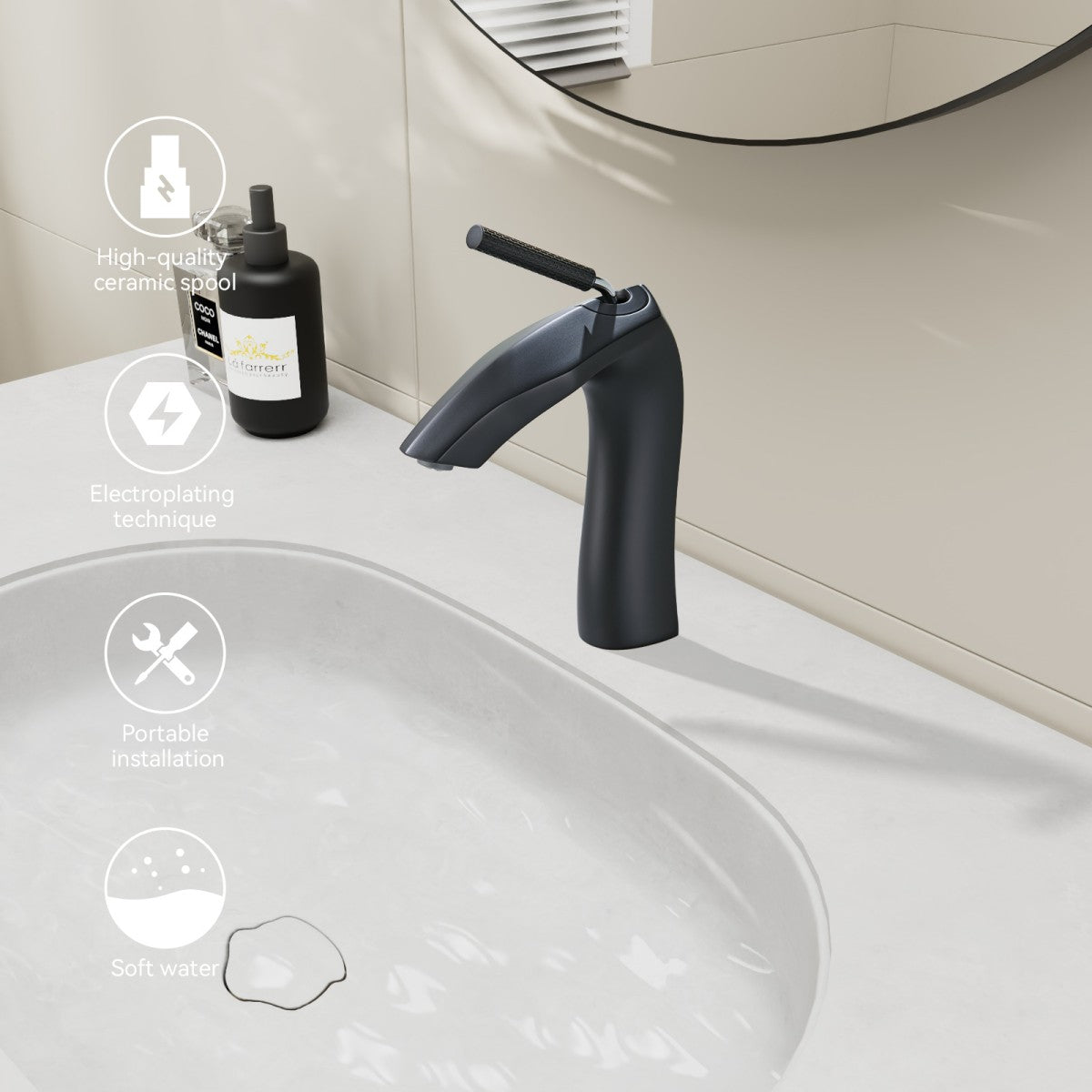 Bathroom Single Hole Sink Faucet Matte Black Single Handle W1217P214964