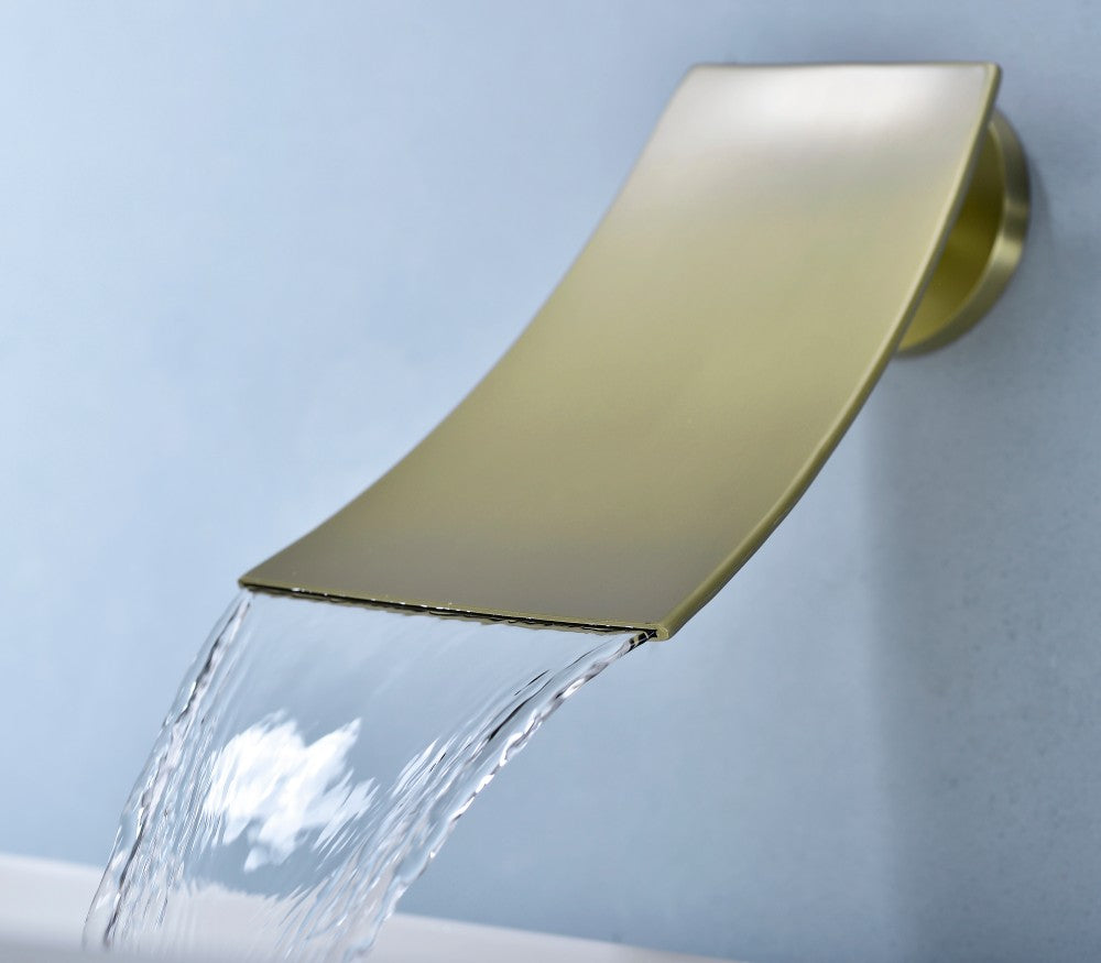 Bathroom Waterfall Sink Faucet Gold Single Handle Wall Mounted W2287P185537