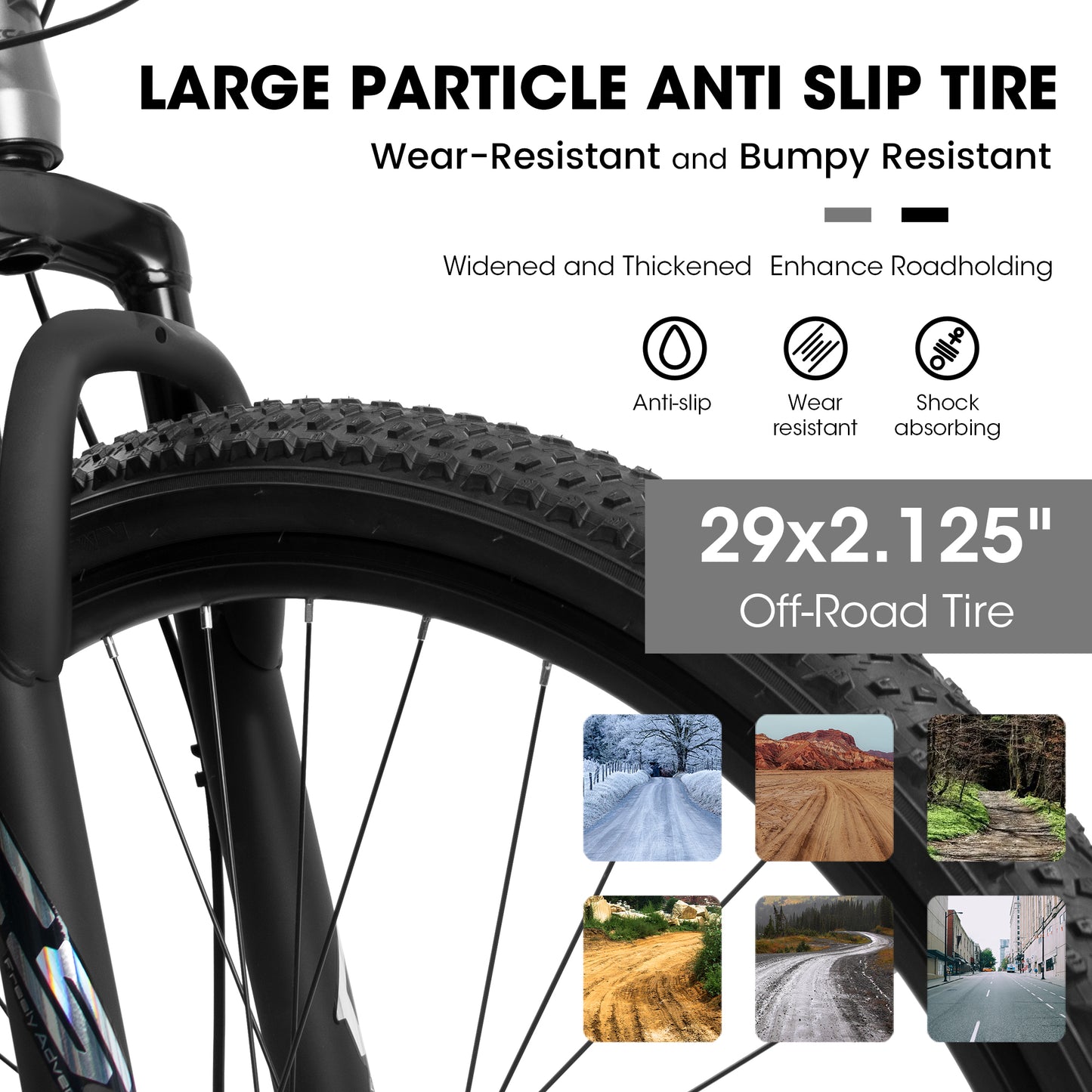 29 Inch Mountain Bike Aluminum Frame, 21 Speed, Dual Disc Brake, Front Shock Absorption For Women Men,Grey, Free Return