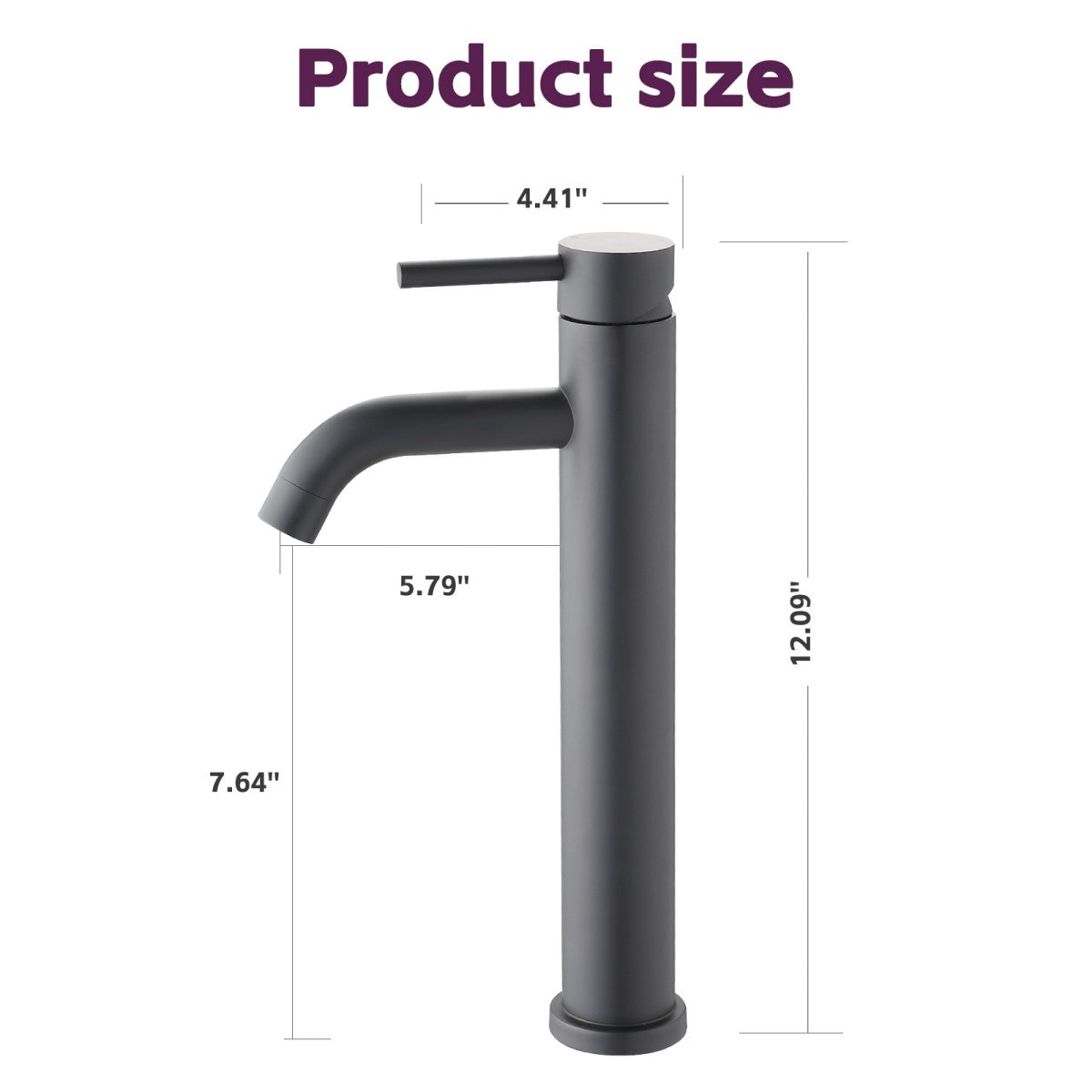 Bathroom Single Hole Vessel Sink Faucet Matte Black Single Handle W1224P206884