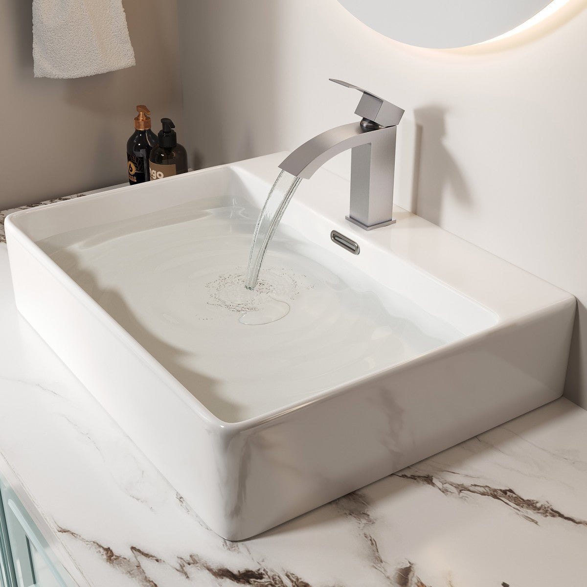 Bathroom Single Hole Sink Waterfall Faucet Brushed Nickel Single Handle B2724P262879