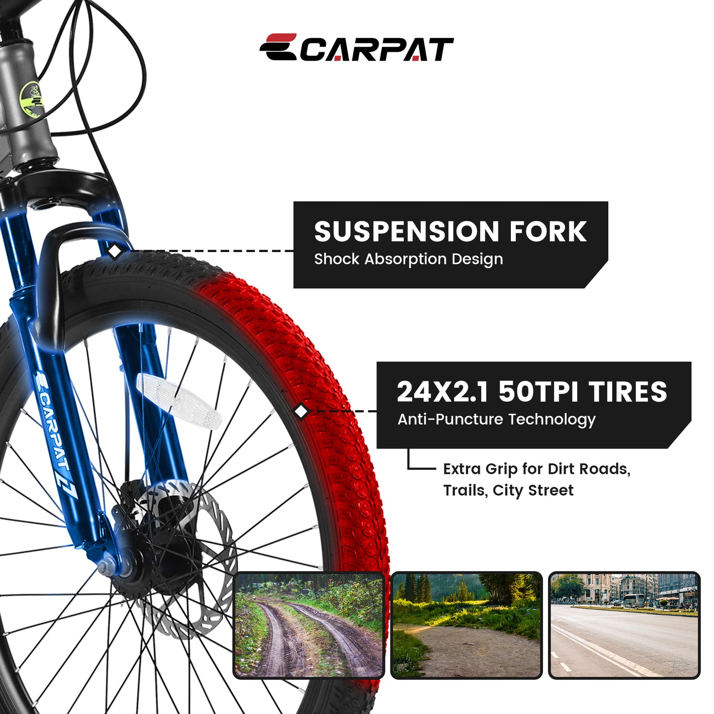 24 Inch Mountain Bike, 21 Speed, Dual Dis Brake, Front Suspension For Boy Girl,Gray S24102GRAY