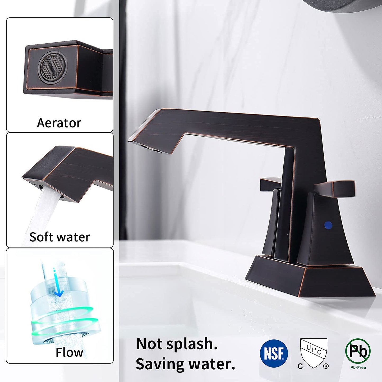 Bathroom Widespread Three Hole Sink Faucet Oil Rubbed Bronze Two Handles With Pop-up Drain T3177P277477