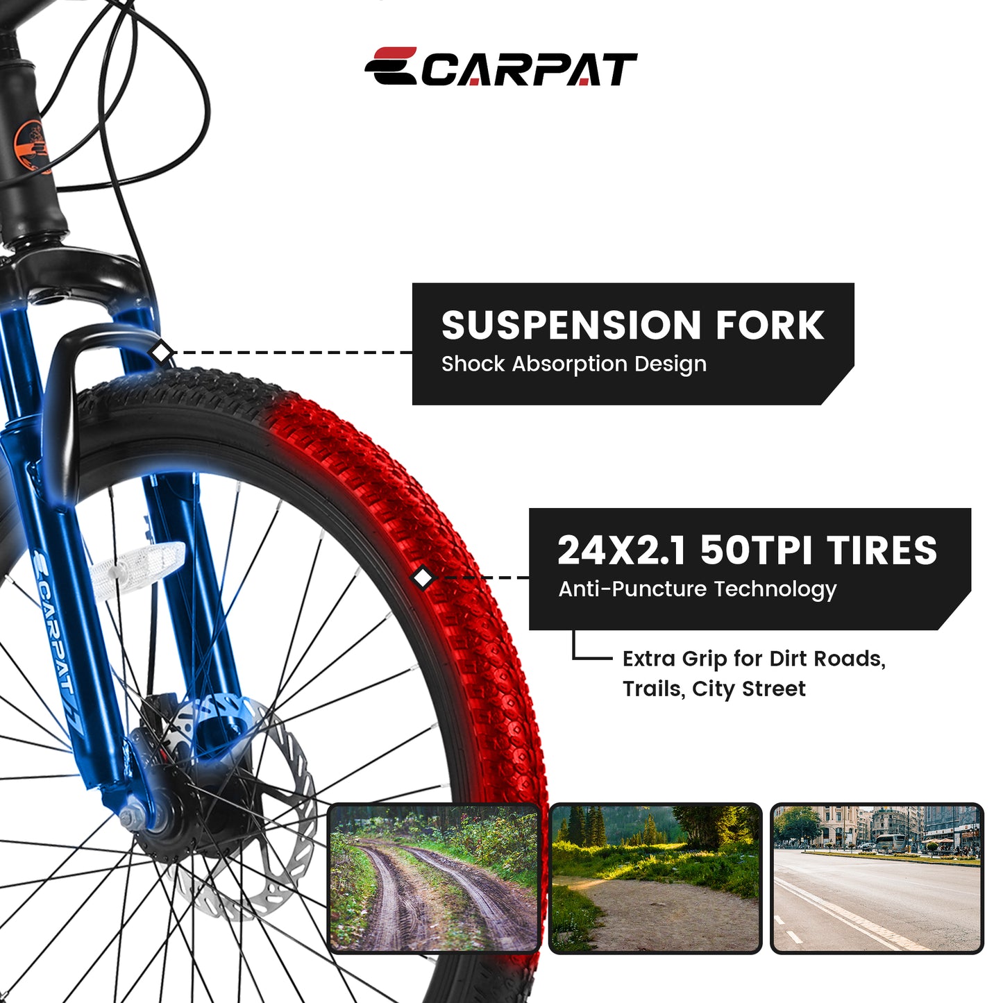 24 Inch Mountain Bike, 21 Speed, Dual Dis Brake, Front Suspension For Boy Girl,Black Orange S24102BO