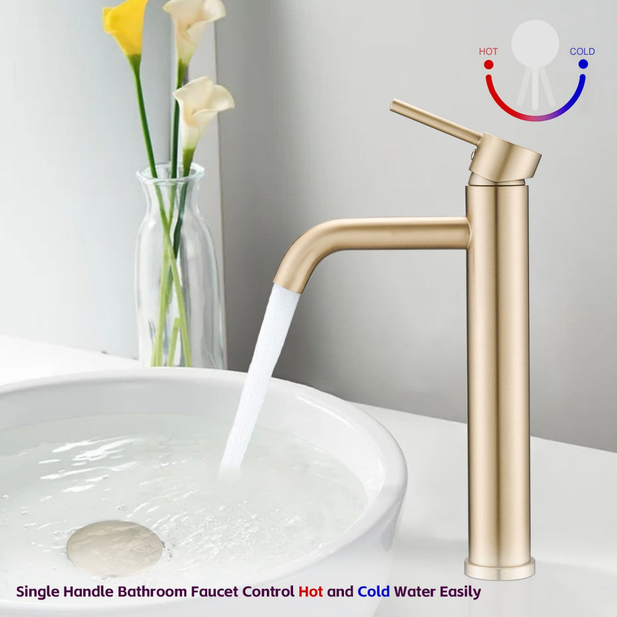 Bathroom Single Hole Vessel Sink Faucet Brushed Gold Single Handle W1224P206893