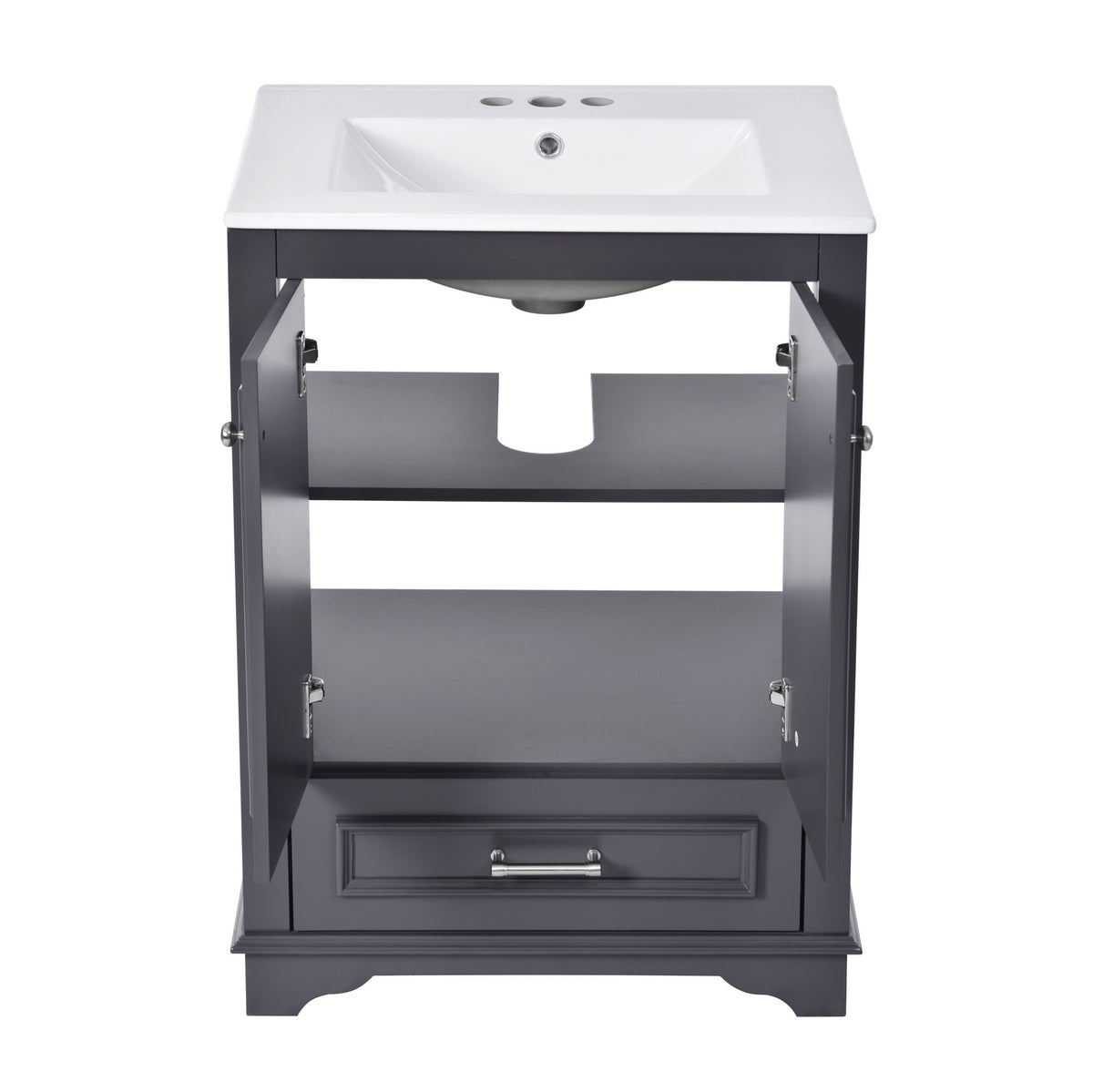 24" Bathroom Vanity with Sink, Modern Bathroom Vanity with White Ceramic Sink & Drawer, 3-Level Adjustable Shelf, Solid Wood Frame, for Small Bathroom,Blue Grey
