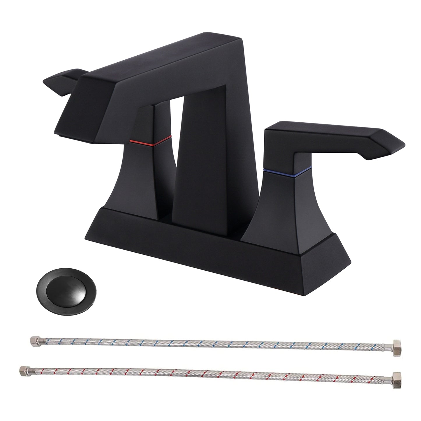 Bathroom Widespread Three Hole Sink Faucet Matte Black Two Handles With Pop-up Drain T3177P277481