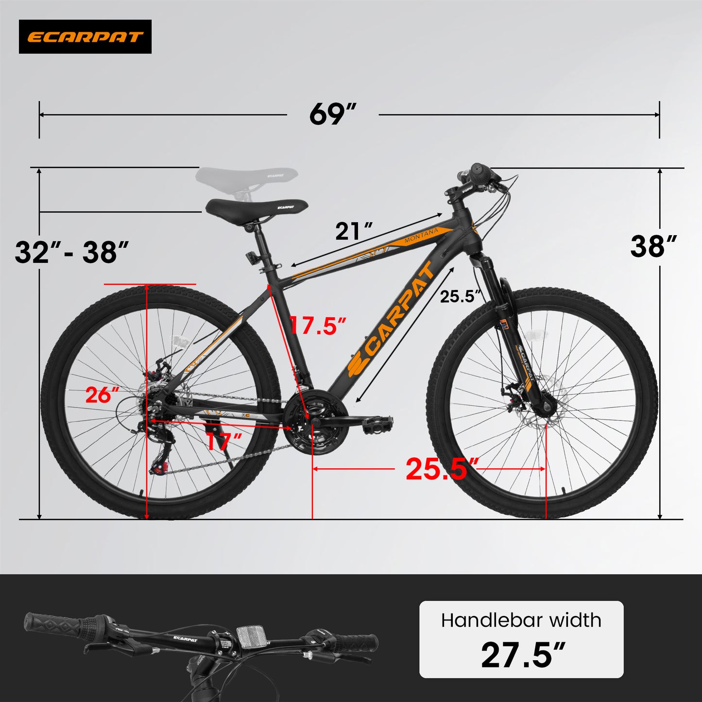 26 Inch Aluminum Mountain Bike Shimano 21 Speed Dual Disc Brake Front Suspension For Women Men Blue Orange
