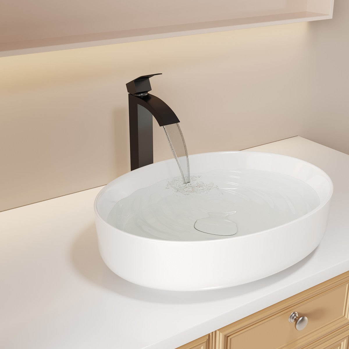Bathroom Single Hole Vessel Sink Waterfall Faucet Matte Black Single Handle B2724P262885