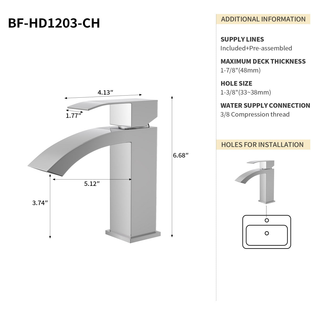 Bathroom Single Hole Sink Waterfall Faucet Chrome Single Handle B2724P262880