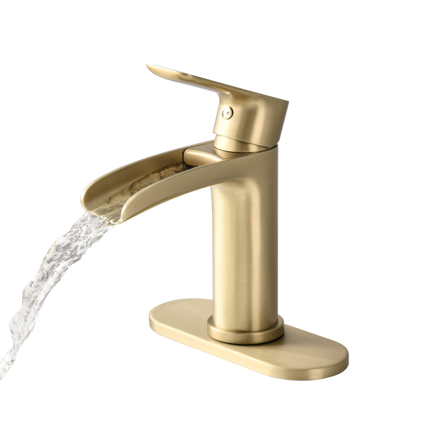 Bathroom Single Hole or Three Hole Waterfall Sink Faucet Brushed Gold Single Handle with Deck Plate and Pop-up Drain W1224P227673