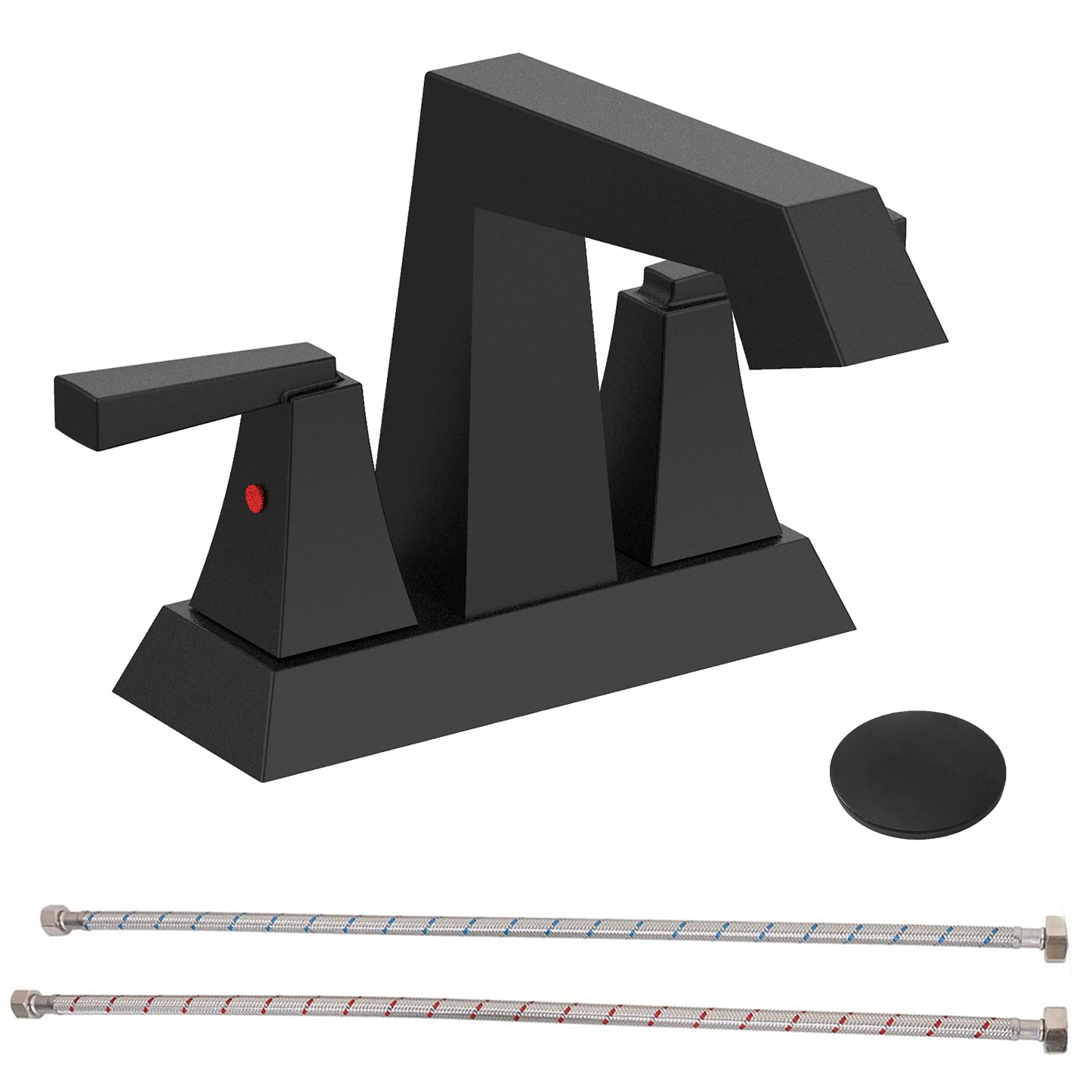Bathroom Widespread Three Hole Sink Faucet Matte Black Two Handles With Pop-up Drain T3177P277478