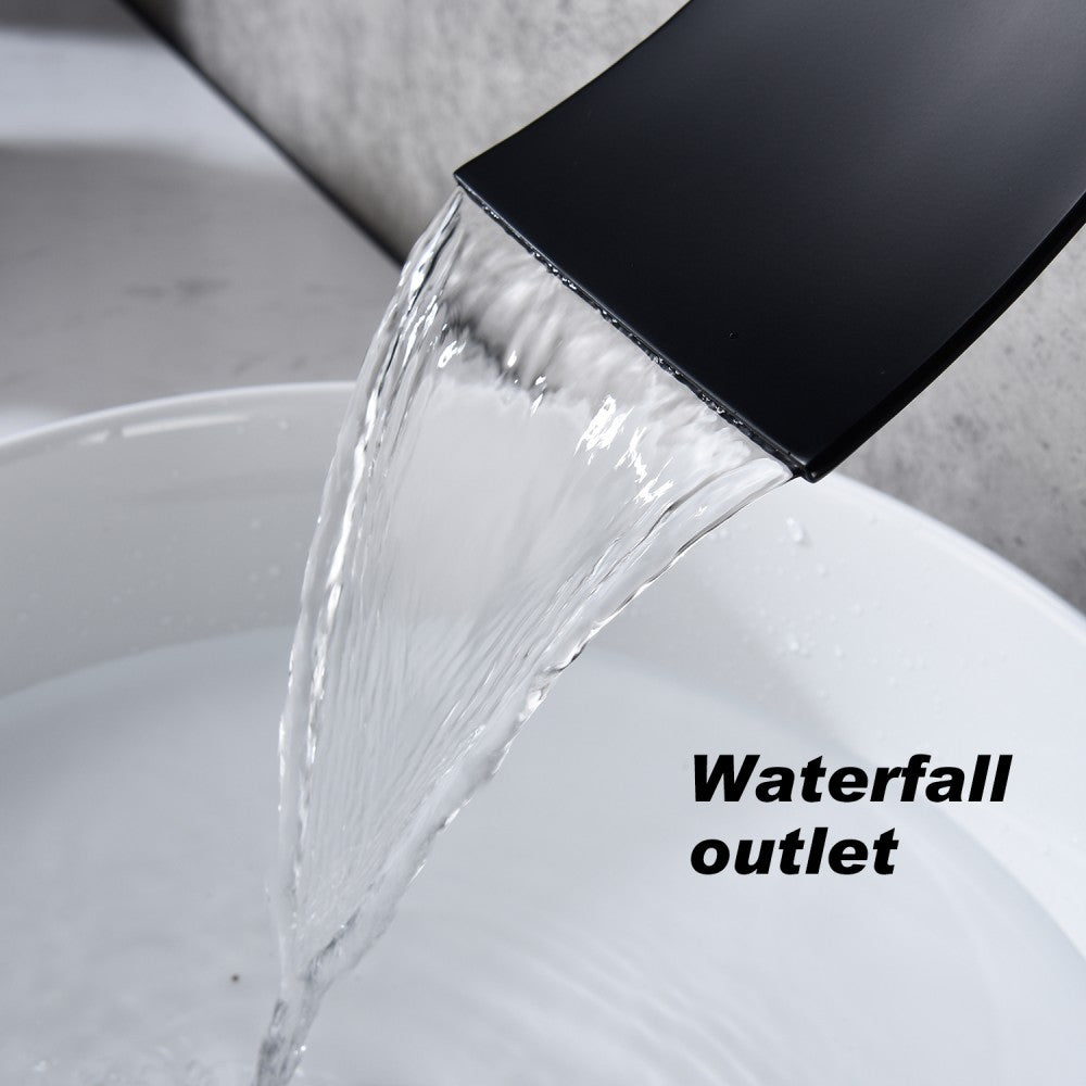 Bathroom Waterfall Sink Faucet Matte Black Single Handle Wall Mounted W2287P185541