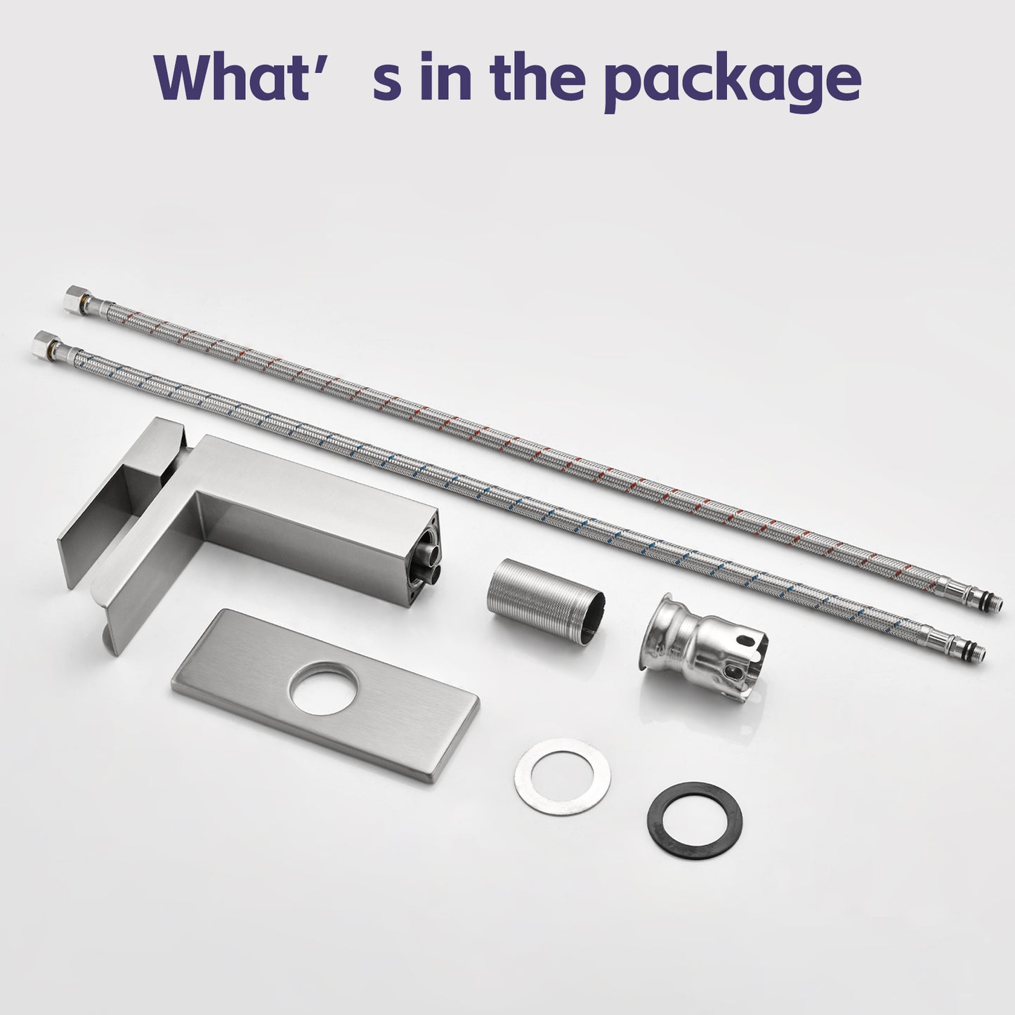 Bathroom Single Hole Three Hole Waterfall Sink Faucet Brushed Nickel Single Handle with Deck Plate and Pop-up Drain W1224P224286