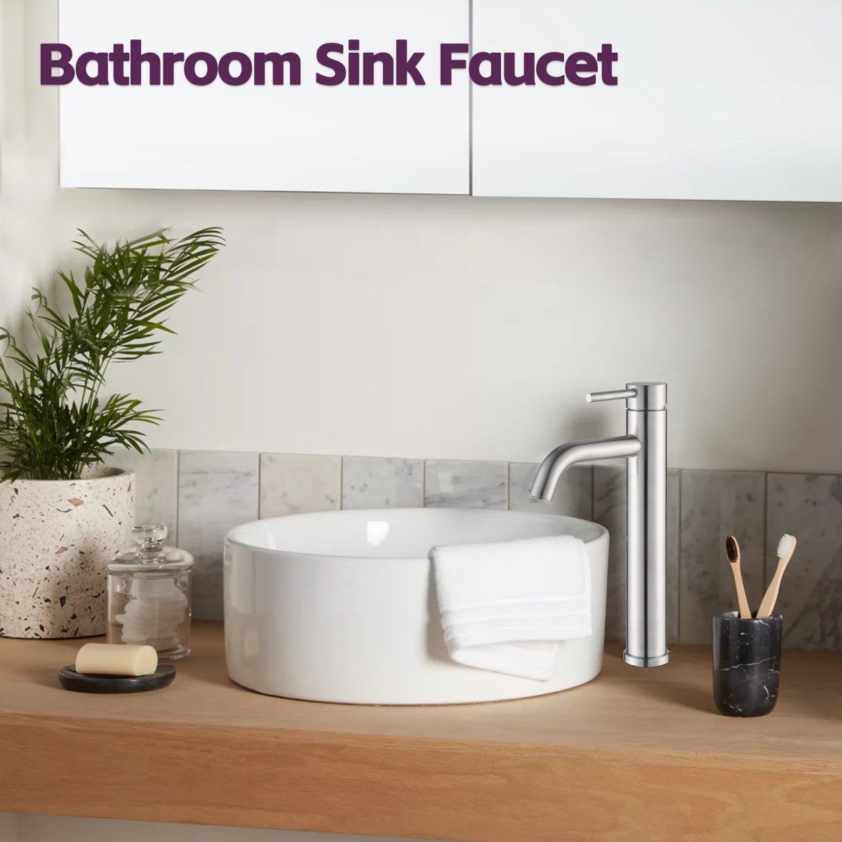 Bathroom Single Hole Vessel Sink Faucet Brushed Nickel Single Handle W1224P206882