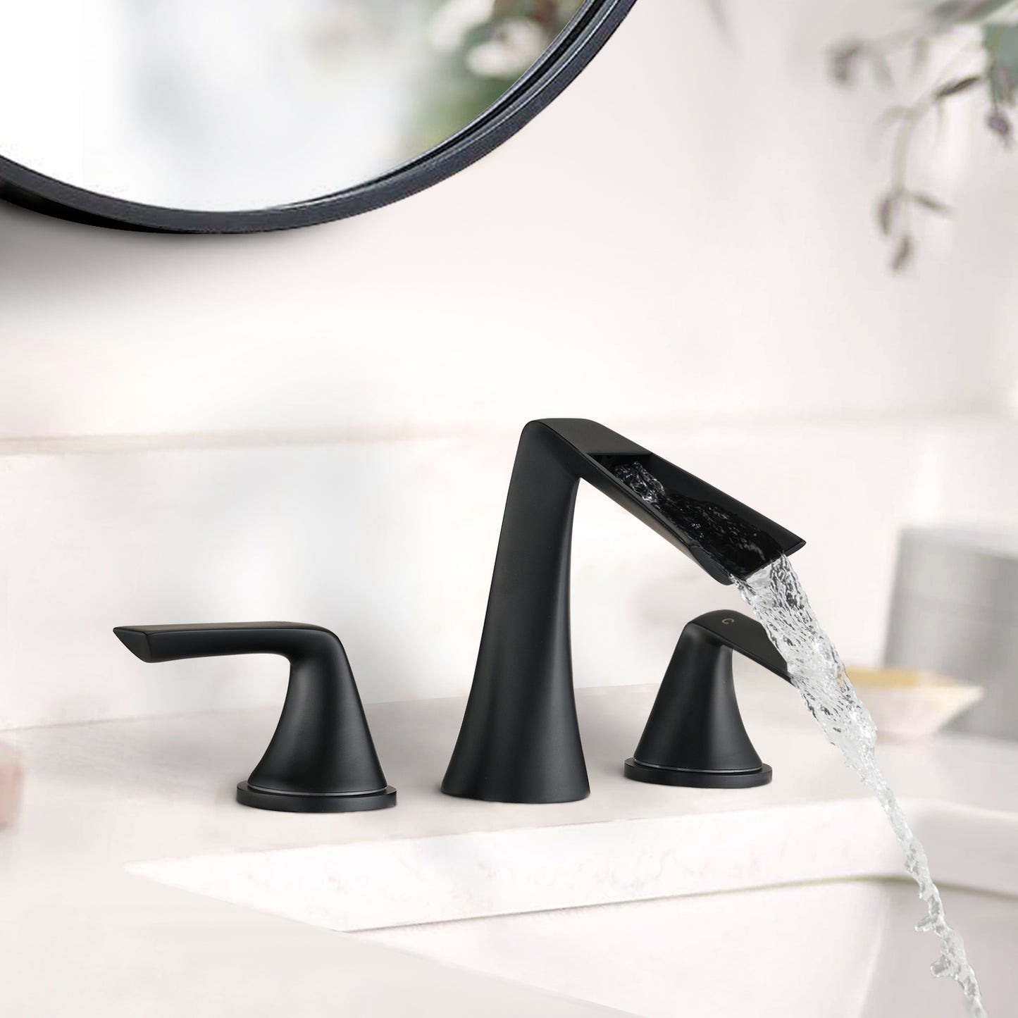 Bathroom Widespread Three Hole Sink Faucet Matte Black Two Handles DSDC856MB