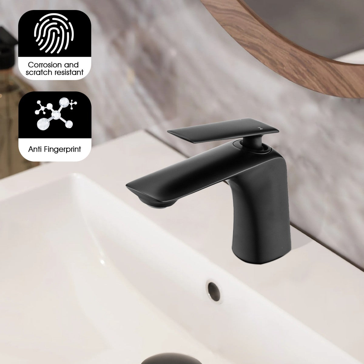 Bathroom Single Hole Sink Faucet Matte Black Single Handle With Pop-up Drain W1224P227850