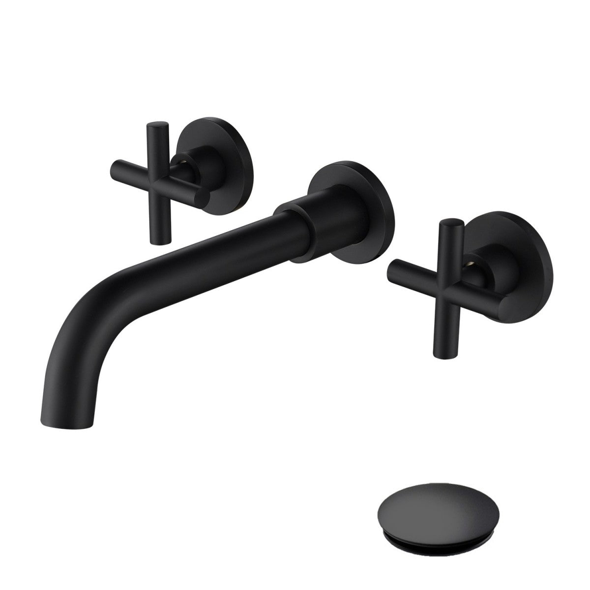 Bathroom Sink Faucet Brushed Matte Black Double Handles Wall Mounted With Pop-up Drain W928P261553