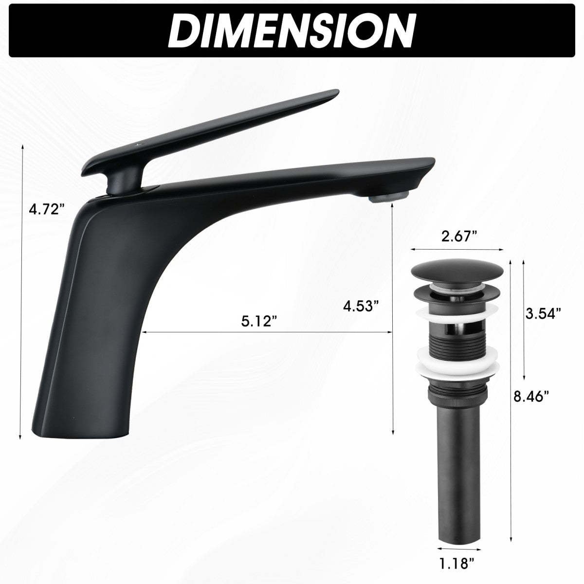 Bathroom Single Hole Sink Faucet Matte Black Single Handle With Pop-up Drain W1224P227850