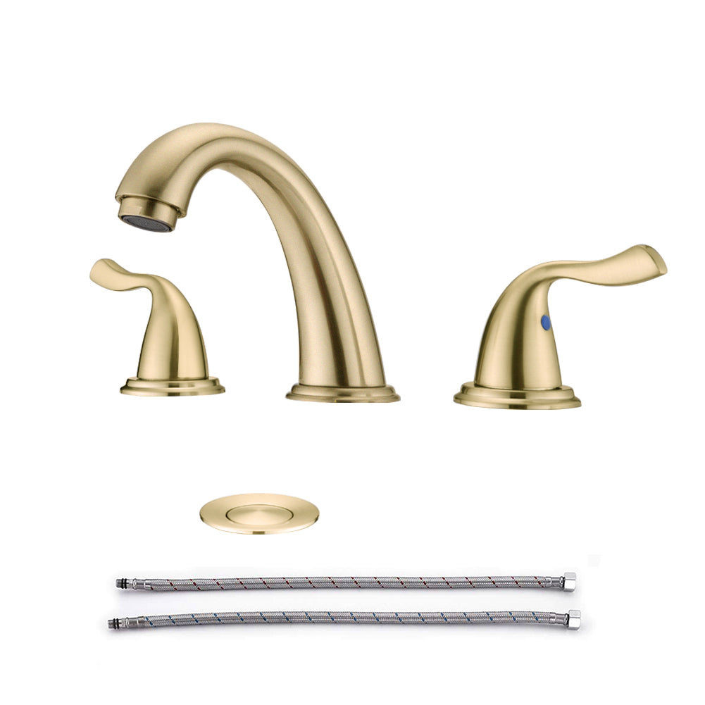 Bathroom Widespread Three Hole Sink Faucet Gold Two Handles Round W122466659