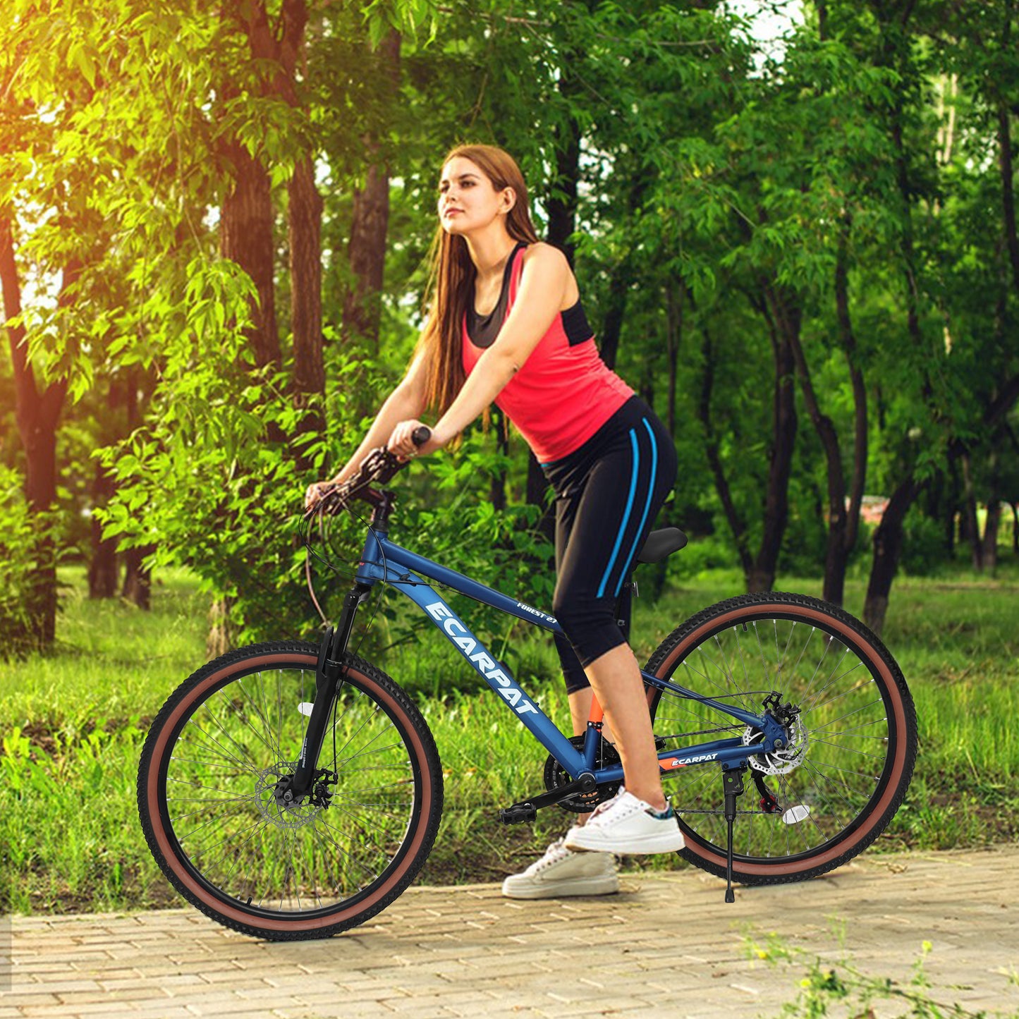 27.5 Inch Aluminum Mountain Bike Shimano 21 Speed Dual Disc Brake Front Suspension For Women Blue Orange