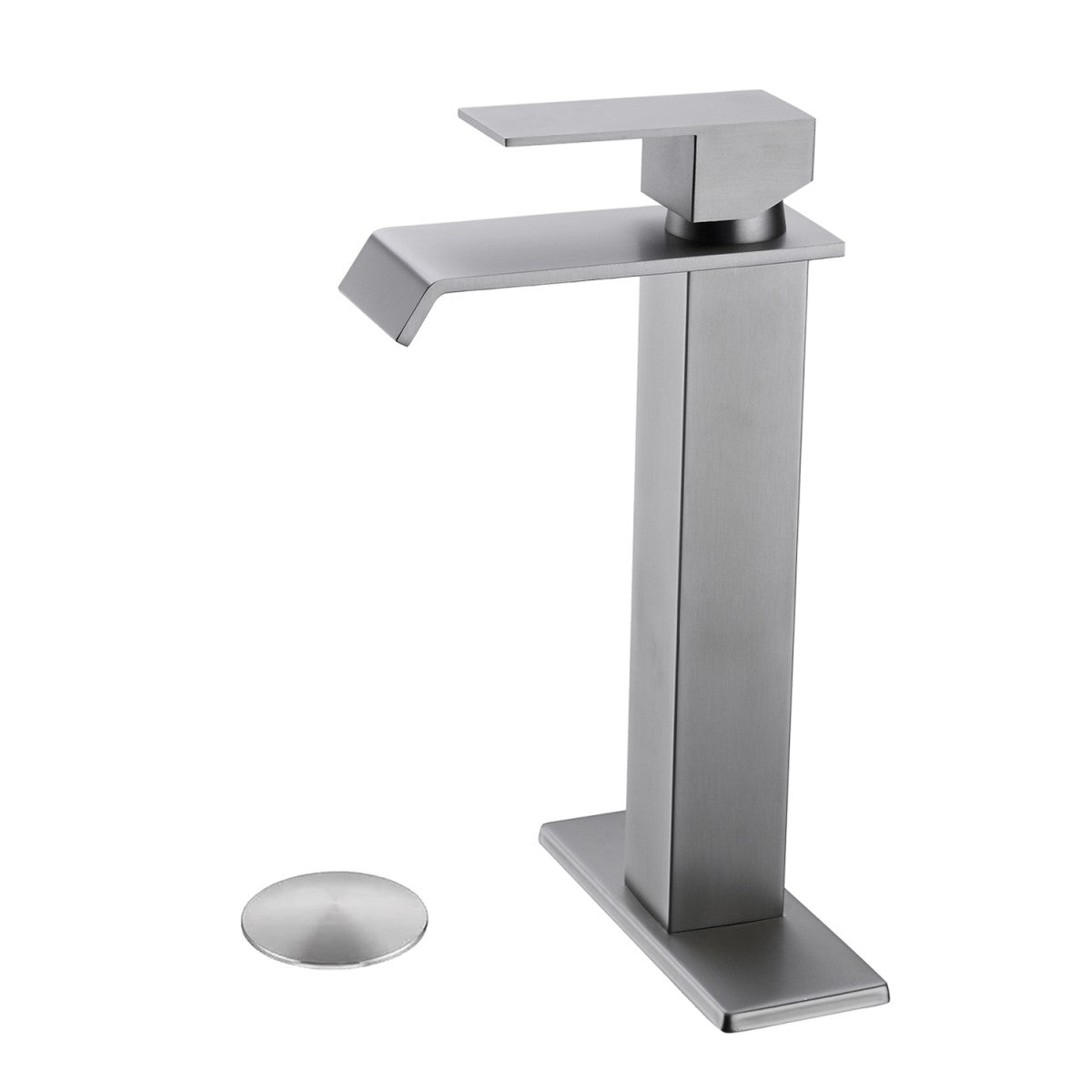 Bathroom Single Hole or Three Holes Vessel Sink Faucet Brushed Nickel Single Handle With Deck Plate and Pop-up Drain W928P225281
