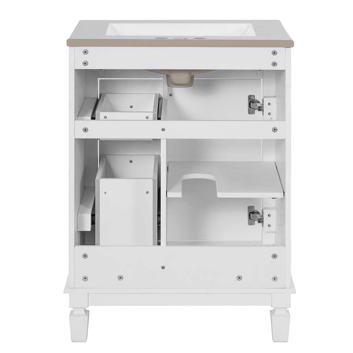 24" Bathroom Vanity with Sink, French Style Bathroom Vanity with 2 Deep Drawers & Adjustable Shelf, Ceramic Sink for 4-Inch Faucet, Soft Close Door,White