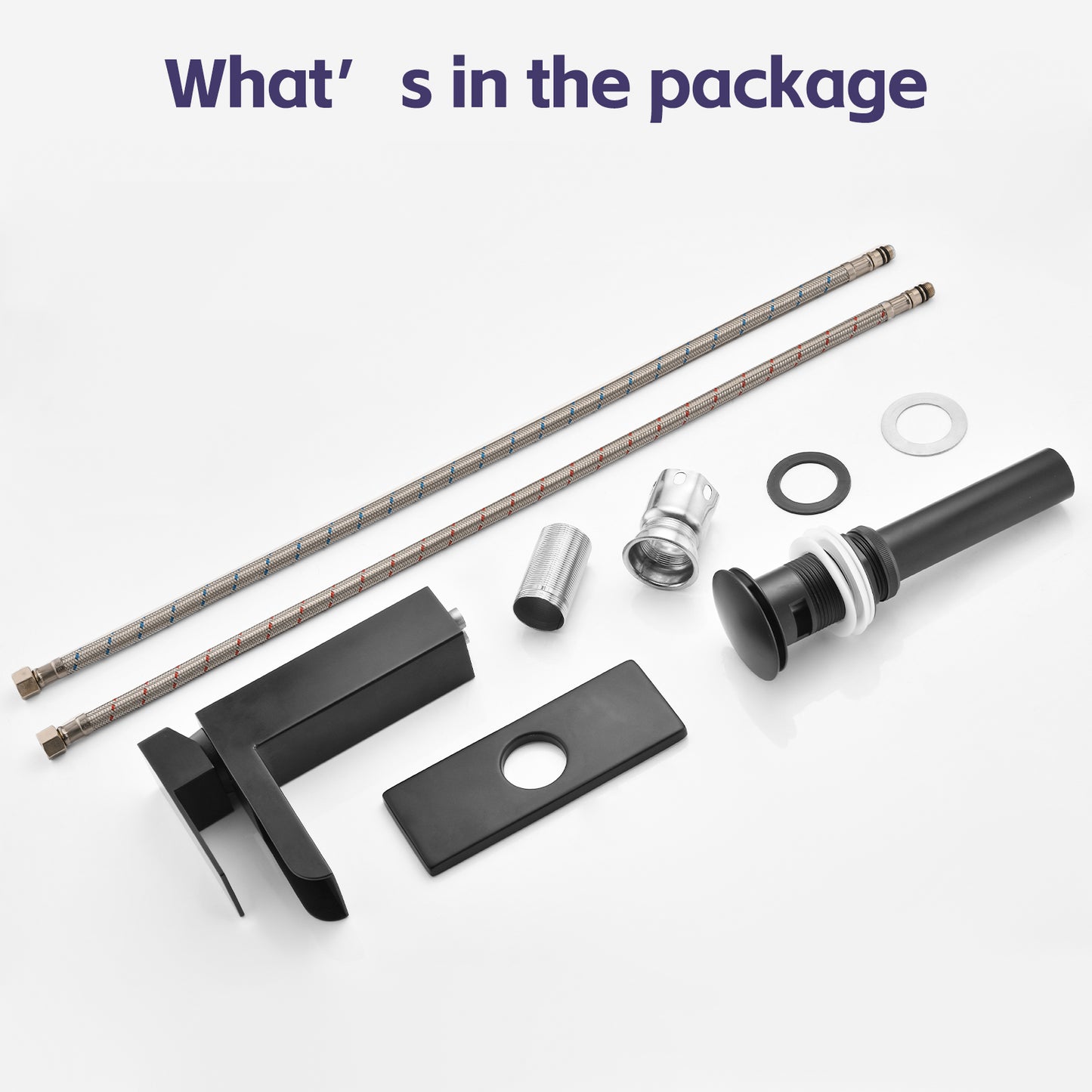 Bathroom Single Hole Three Hole Waterfall Sink Faucet Matte Black Single Handle with Deck Plate and Pop-up Drain W1224P224285