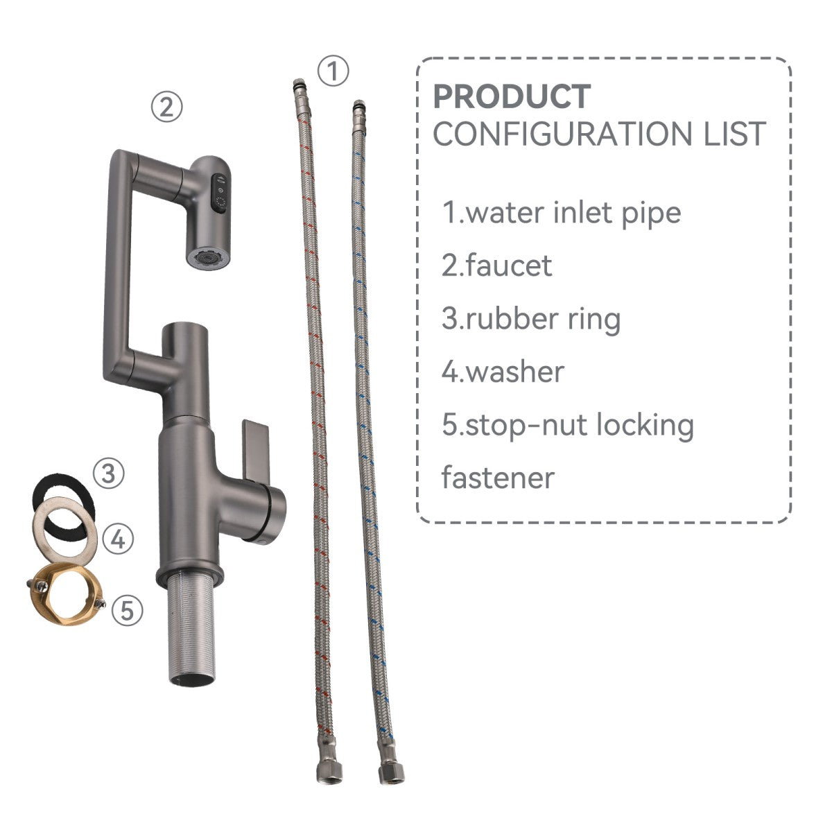 Bathroom Single Hole Sink Faucet Grey Two Handles Rotable Spout W1217P214939