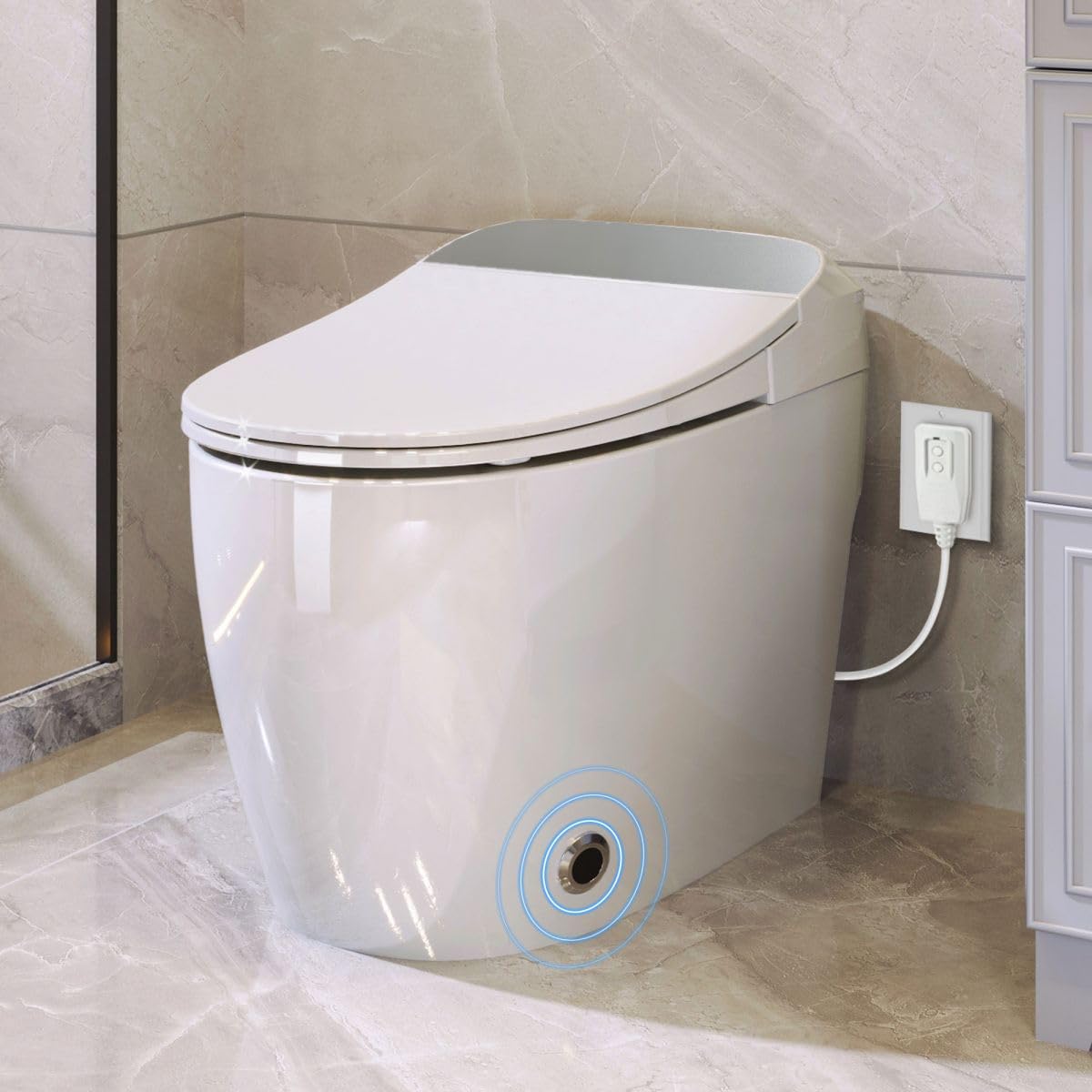 12 Inch Rough In Size Smart Toilet with Soft close Elongated Seat , Heated Seat, Foot Sensor Flush, Water-Saving Powerful Flush, Tankless Toilet with Bidet no Nozzle, Knob Control, Night Light