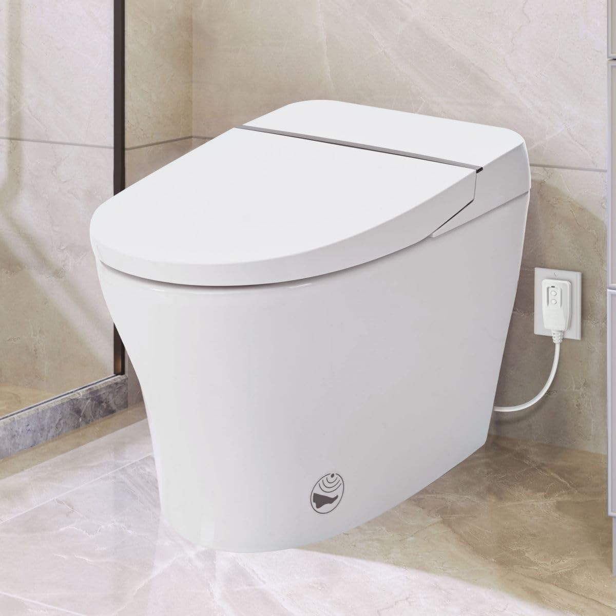 12 Inch Rough In Size Smart Toilet with Bidet Built in, Soft close Elongated Seat , Heated Seat, Foot Sensor Flush, Water-Saving Powerful Flush, Washing Nozzle, Night Light,Tankless Toilet