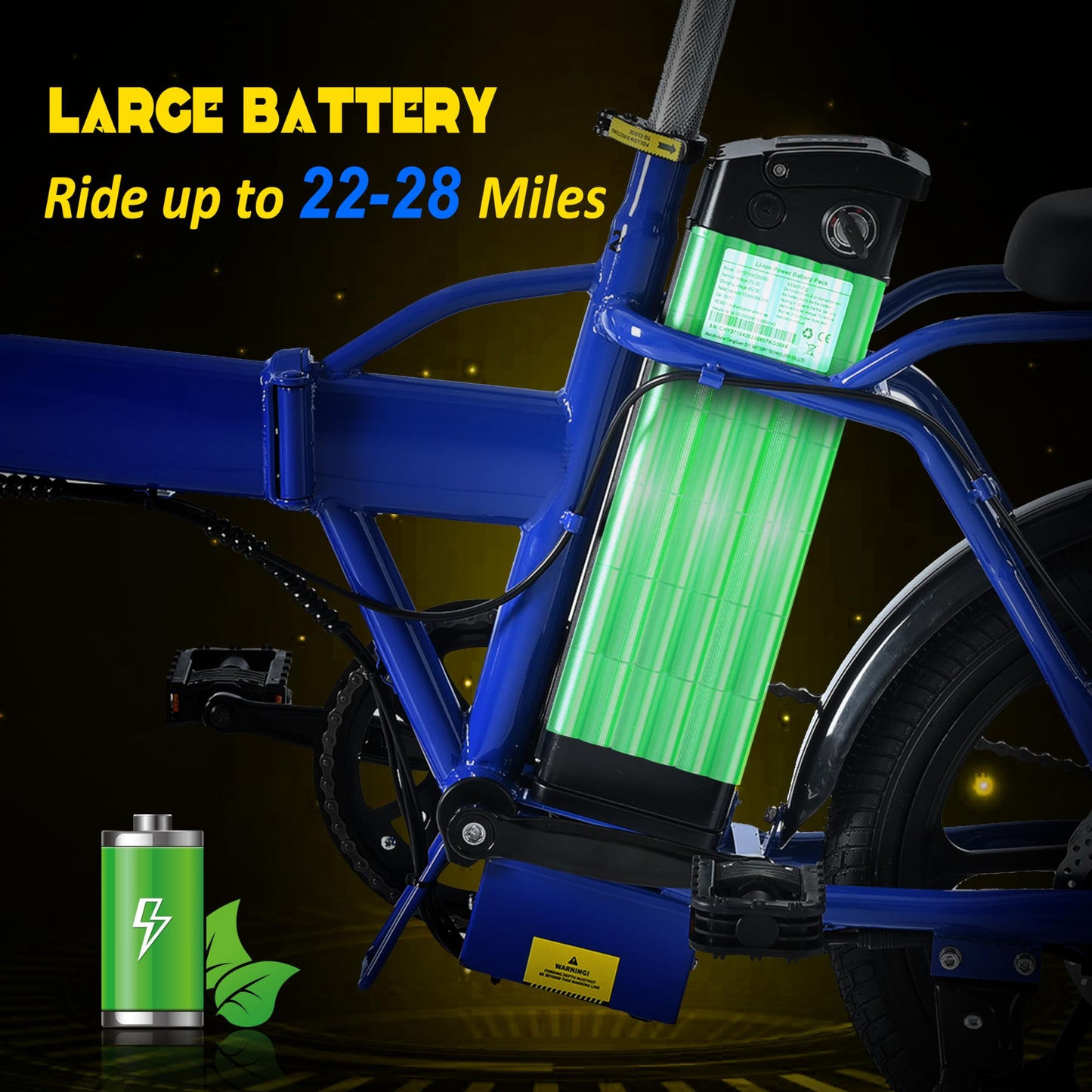 500W Folding 20 inch Fat Tire Electric City Commuter Bike 15.5 mph 48V 10.4 AH Removable Lithium Battery Adult Blue