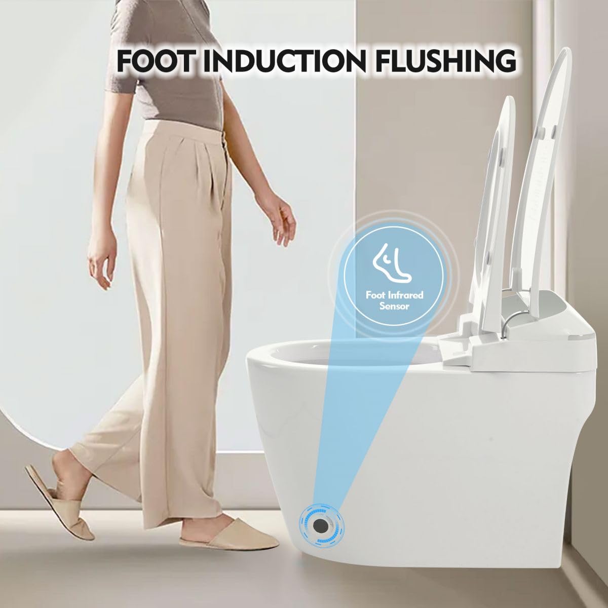 12 Inch Rough In Size Smart Toilet with Soft close Elongated Seat , Heated Seat, Foot Sensor Flush, Water-Saving Powerful Flush, Tankless Toilet with Bidet no Nozzle, Knob Control, Night Light
