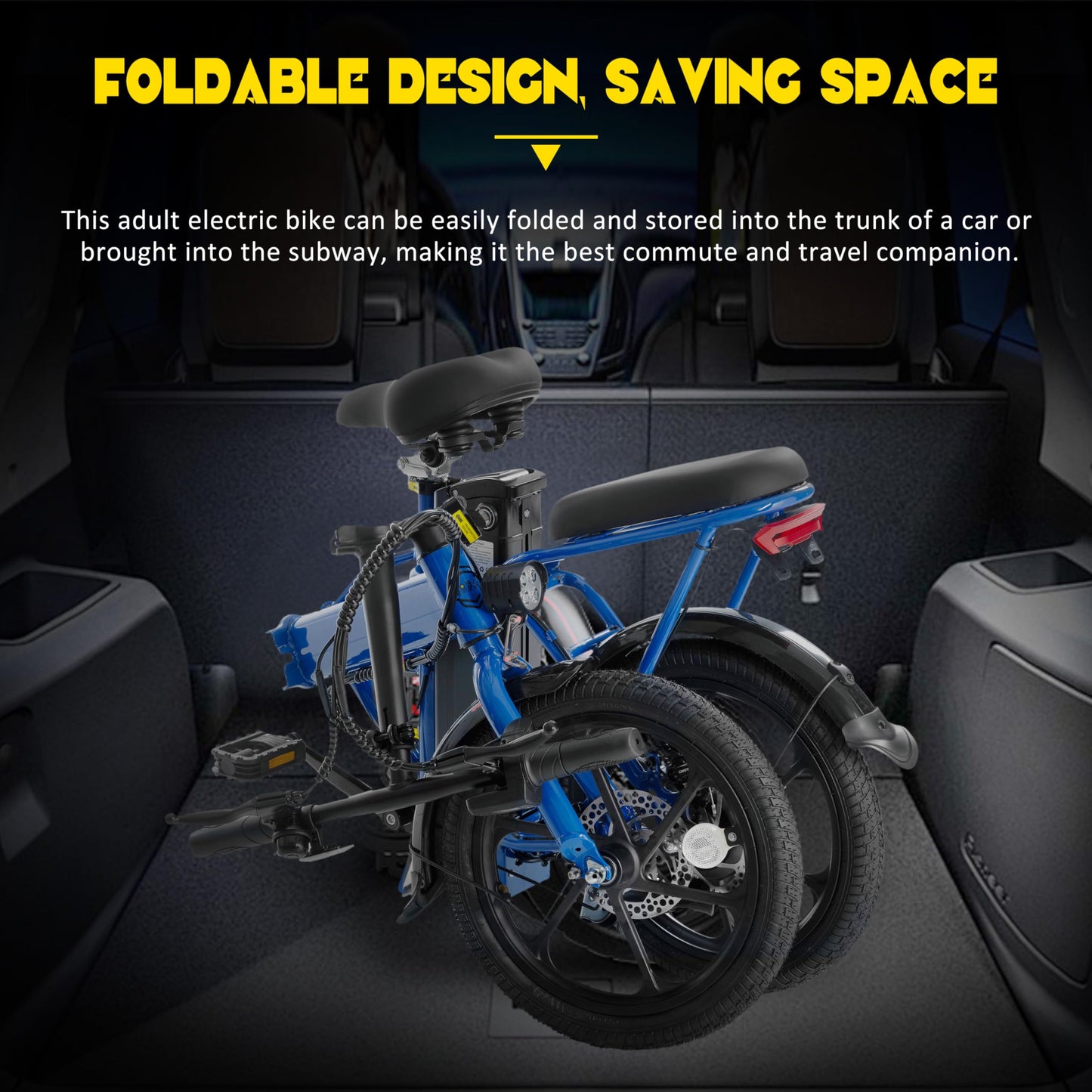 500W Folding 20 inch Fat Tire Electric City Commuter Bike 15.5 mph 48V 10.4 AH Removable Lithium Battery Adult Blue