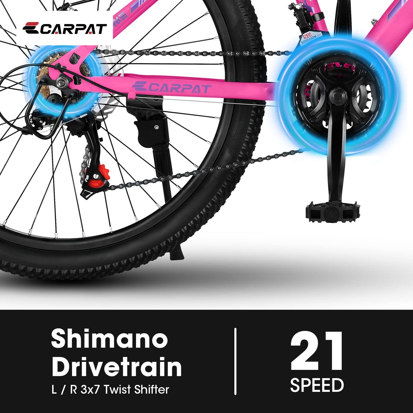 24 Inch Mountain Bike Shimano 21 Speed Dual Disc Brake Front Suspension For Boy Girl PINK