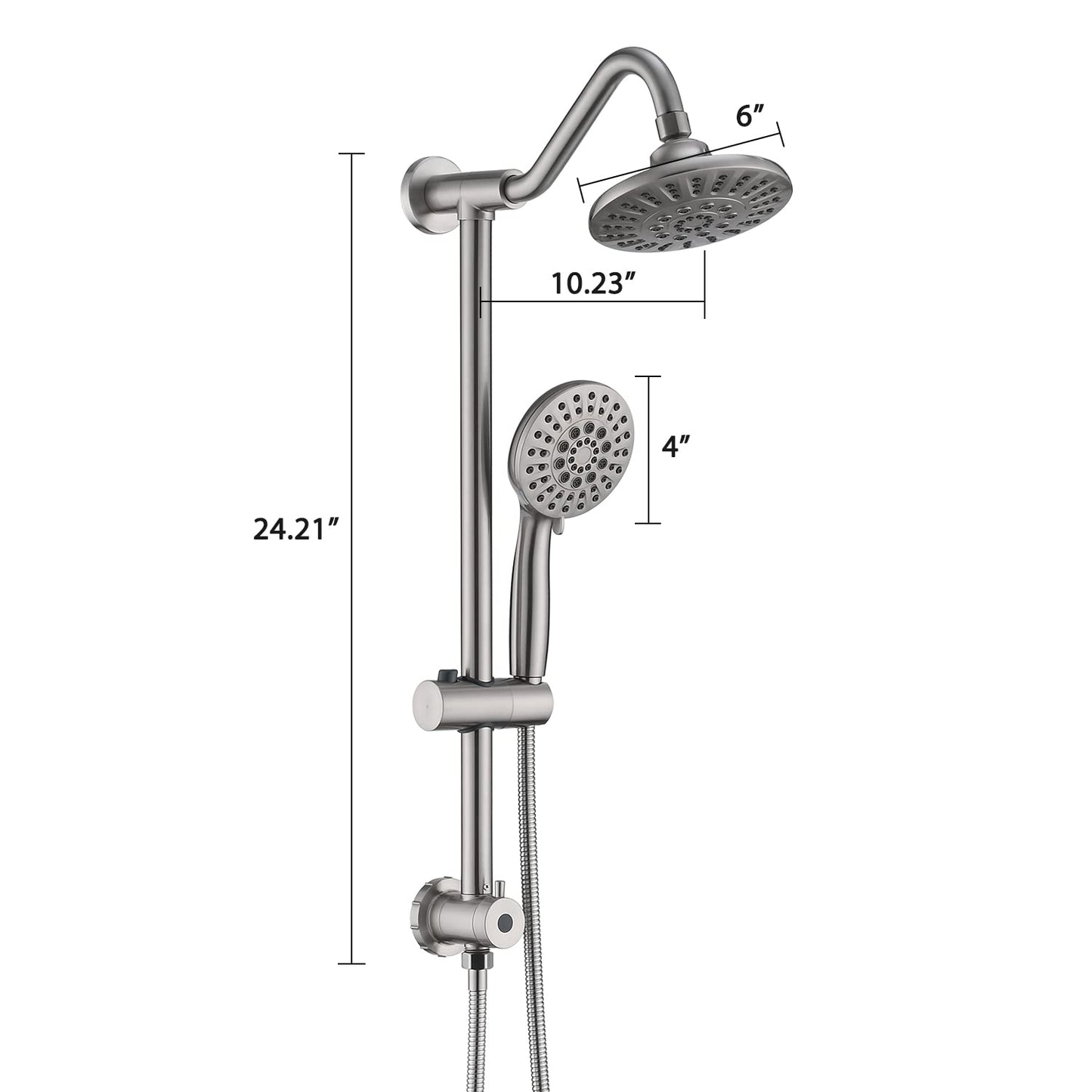 Brushed Nickel Bathroom Shower Head and Handheld Showerhead Combo Shower System with Drill-Free slider bar, 5 jets Top Shower and 6 jets handheld shower