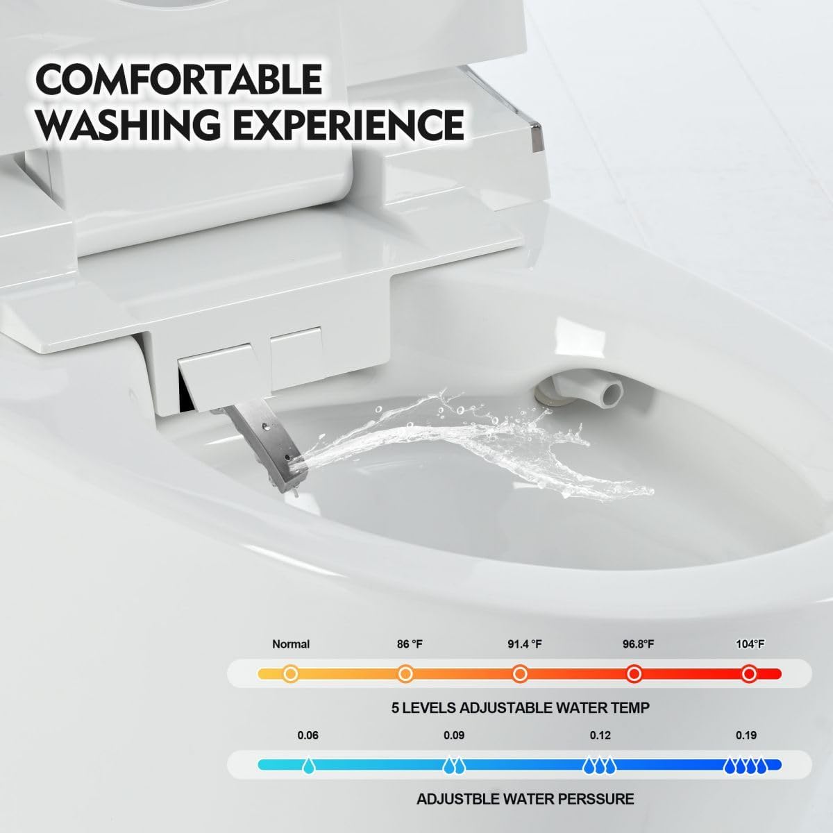 12 Inch Rough In Size Smart Bidet Toilet,Soft close Elongated Seat ,Heated Seat,Foot Sensor Flush,Water-Saving Powerful Flush,Warm Dryer,Washing Nozzle, Remote Control, Night Light,Tankless Toilet