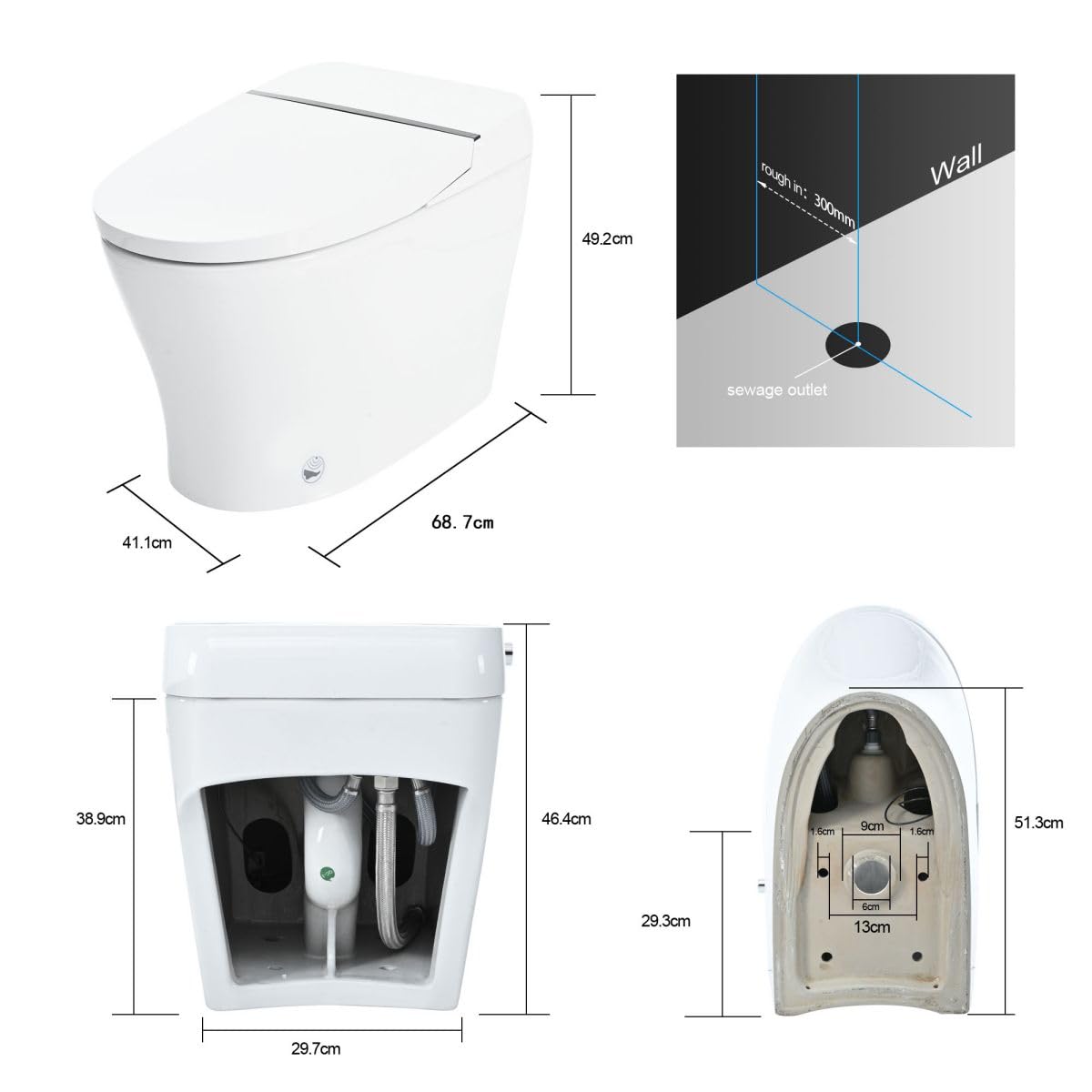 12 Inch Rough In Size Smart Toilet with Bidet Built in, Soft close Elongated Seat , Heated Seat, Foot Sensor Flush, Water-Saving Powerful Flush, Washing Nozzle, Night Light,Tankless Toilet