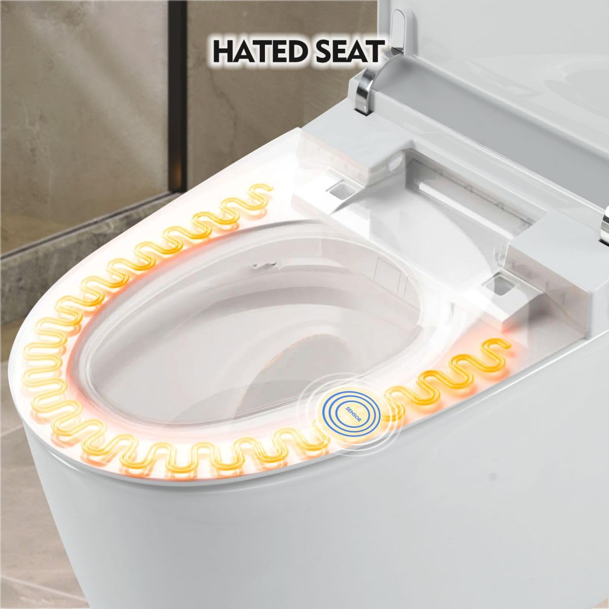 12 Inch Rough In Size Smart Toilet with Soft close Elongated Seat , Heated Seat, Foot Sensor Flush, Water-Saving Powerful Flush, Tankless Toilet with Bidet no Nozzle, Knob Control, Night Light