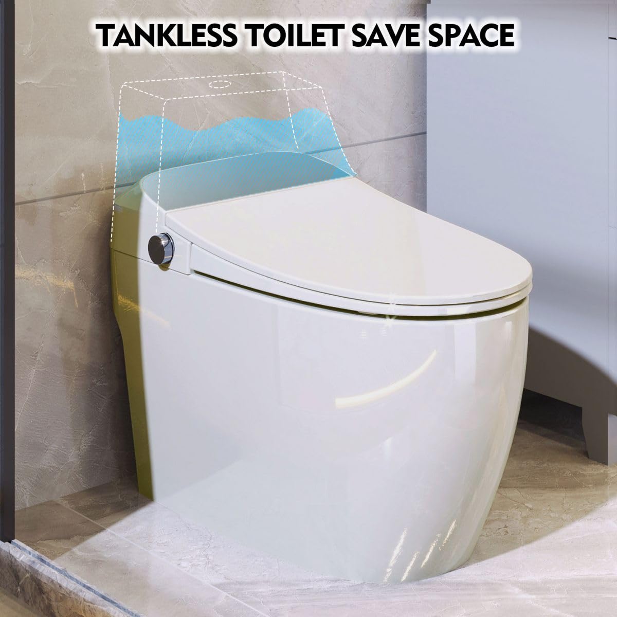 12 Inch Rough In Size Smart Toilet with Soft close Elongated Seat , Heated Seat, Foot Sensor Flush, Water-Saving Powerful Flush, Tankless Toilet with Bidet no Nozzle, Knob Control, Night Light
