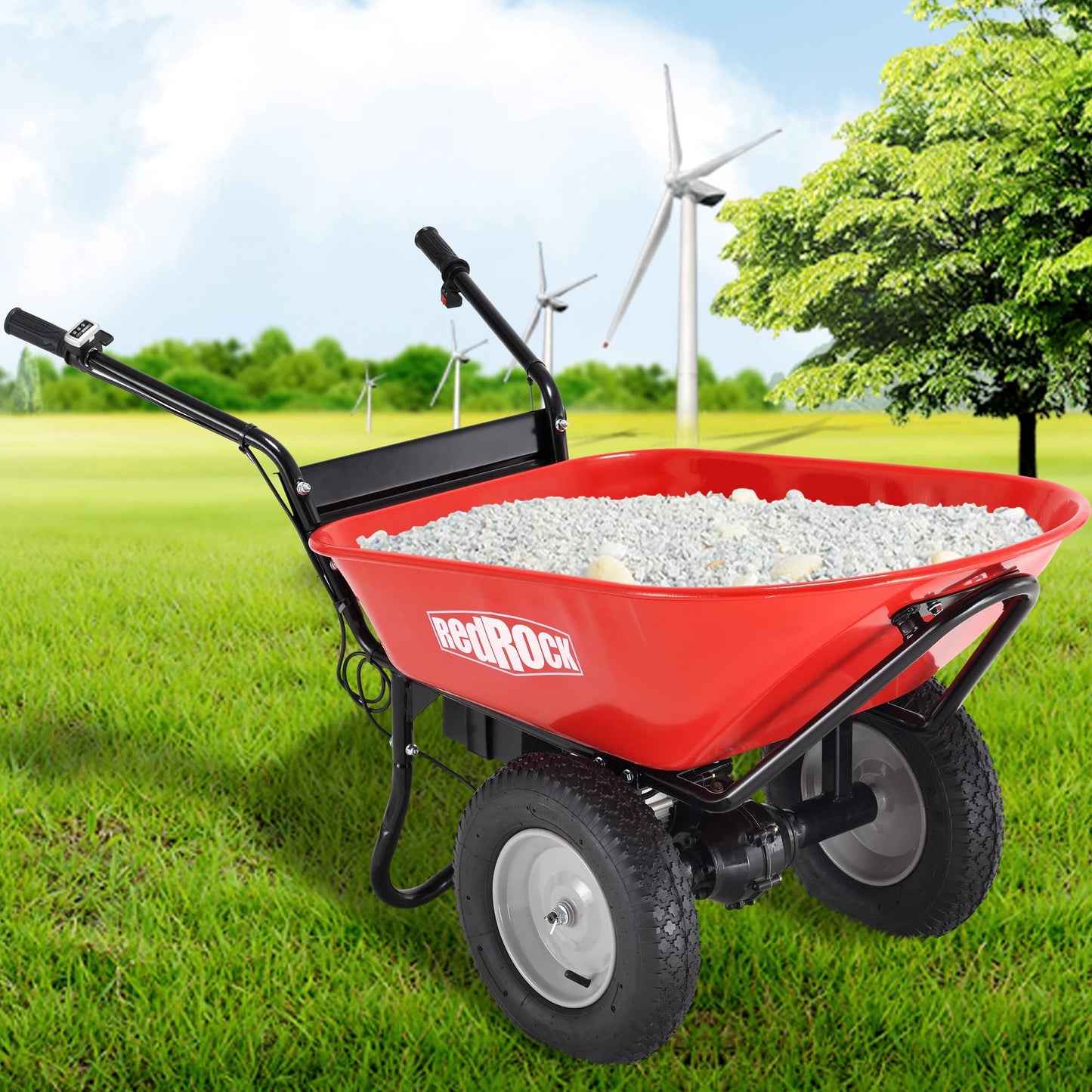 Wheelbarrow Utility Cart, Electric Powered Cart, 24V 14Ah 180W, AGM Battery 330lbs Max Capacity, Max Cubage 4 Cuft, Barrel Dump Material Debris Hauler