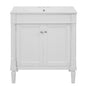 30" Bathroom Vanity with Sink, French Style Small Bathroom Vanity with Semi-Circular Column Design, Ceramic Sink with Overflow, Soft Close Door,White