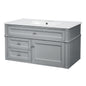 36" Floating Bathroom Vanity with Sink, Wall Mounted Bathroom Vanity with 2 Drawers & Tip-Out Tray, Etched Stripe Design, Ceramic Sink with Overflow, Adjustable Height,Grey
