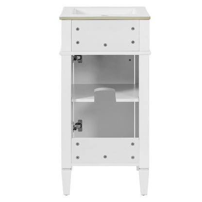 16" Bathroom Vanity with Sink, French Style Small Bathroom Vanity, Freestanding Wood Vanity Cabinet with Ceramic Sink Basin, Soft Close Door & U-Shaped Shelf,White