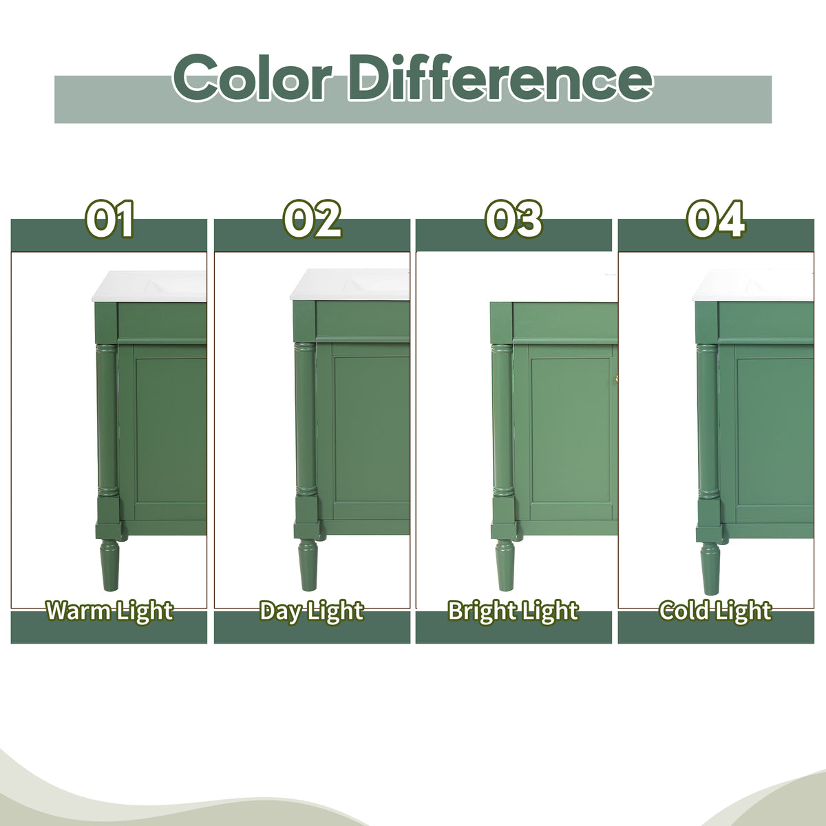 30" Bathroom Vanity with Sink, French Style Small Bathroom Vanity with Semi-Circular Column Design, Ceramic Sink with Overflow, Soft Close Door,Green
